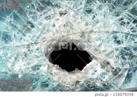 Kyiv, Ukraine July 6, 2024: A broken armored glass of an armored vehicle after a battle 118079356