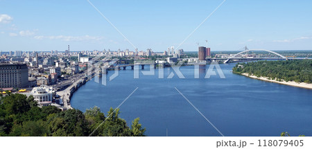 Kyiv, Ukraine July 6, 2024: Podil district of Kyiv city view from above 118079405