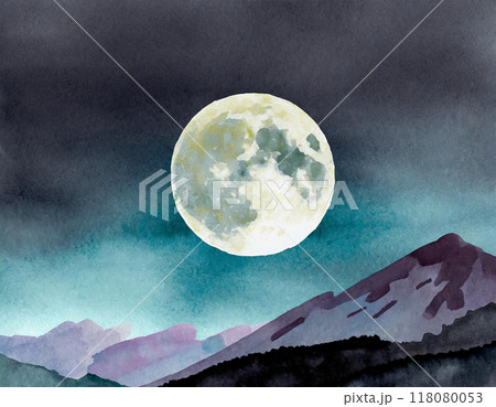 水彩画で描かれた月のイラスト素材 [118080053] - PIXTA