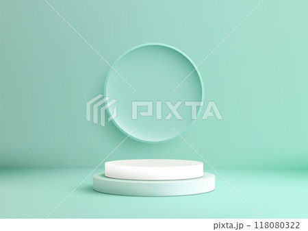 Minimalist 3D Circular White Podium with Circular Frame on Mint Green Background Ideal for Product Display Mockup Showcase Showroom Minimalist 3D Circular White Podium with Circular Frame on Mint Green Background Ideal for Product Display Mockup Showcase Showroom 118080322