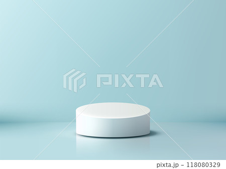Clean and Elegant 3D White Podium on Blue Background, Ideal for Product Display, Mockup, Showroom, and Showcase, Minimalist Clean and Elegant 3D White Podium on Blue Background, Ideal for Product Display, Mockup, Showroom, and Showcase, Minimalist 118080329