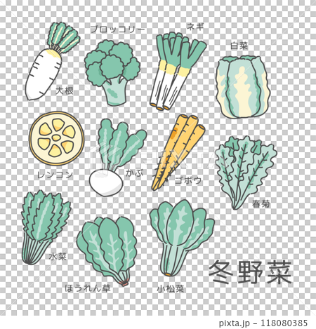 冬野菜 食材 イラストセット 冬野菜 食材 イラストセット 118080385