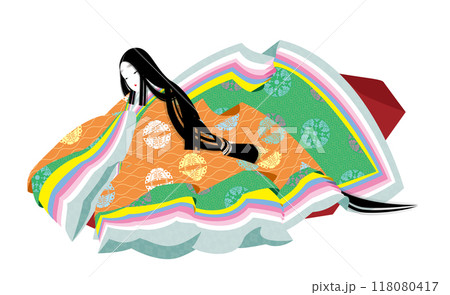 日本の平安時代風の袿姿の女性のイメージイラスト 118080417