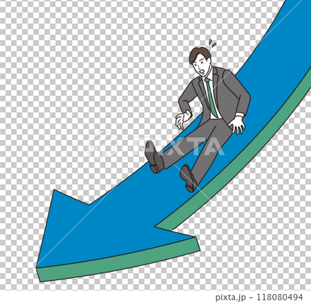 矢印を滑り落ち、焦るビジネスマン 118080494