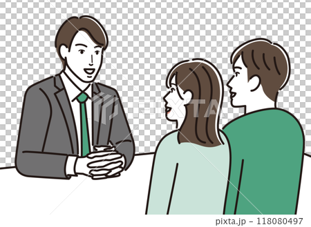 一位商人給予解釋,一對夫婦接受解釋 一位商人給予解釋,一對夫婦接受解釋 118080497