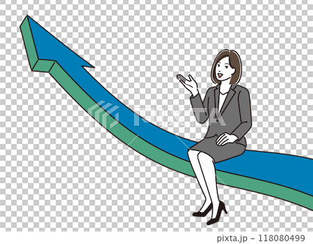 Illustration of a woman giving a presentation using an upward arrow Illustration of a woman giving a presentation using an upward arrow 118080499