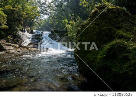 冬の菊池渓谷の水の流れが美しい渓谷美風景 118080528