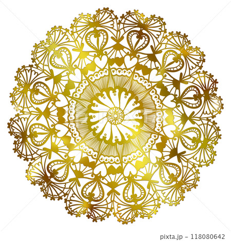 ゴールドのたくさんのハートのレース ゴールドのたくさんのハートのレース 118080642