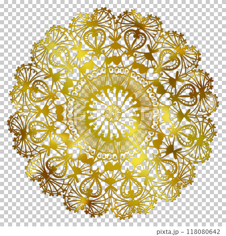 ゴールドのたくさんのハートのレース ゴールドのたくさんのハートのレース 118080642