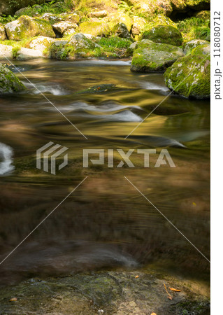 冬の菊池渓谷の水の流れが美しい渓谷美風景 118080712