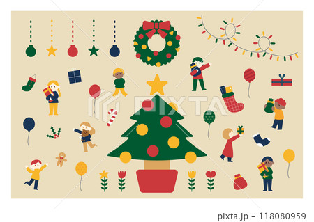 子供たちとクリスマスのイラストセット 子供たちとクリスマスのイラストセット 118080959