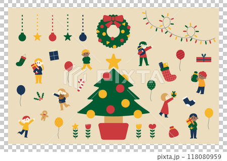 子供たちとクリスマスのイラストセット 子供たちとクリスマスのイラストセット 118080959