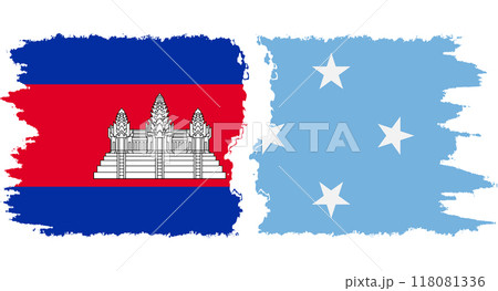 Federated States of Micronesia and Cambodia grunge flags connection v 118081336