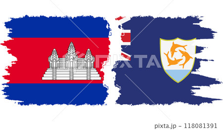 Anguilla and Cambodia grunge flags connection vector 118081391