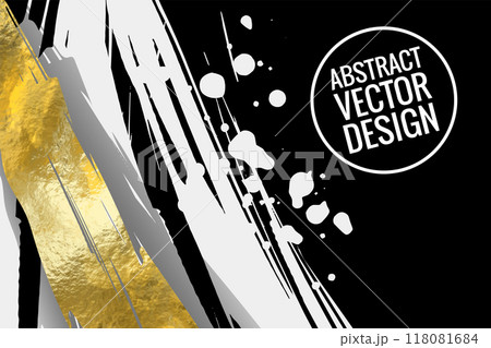 Vector Black White and Gold Design Template, Flyers, Mobile Technologies, Applications, Online Services, Typographic Emblems, Logo, Banners. Golden Abstract Modern Background. 118081684