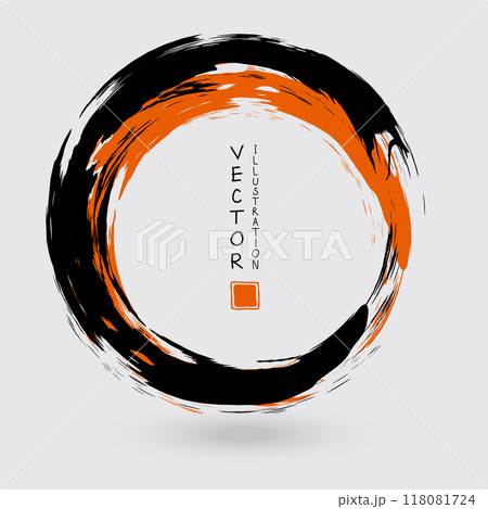 Black and orange ink round stroke on white background. 118081724