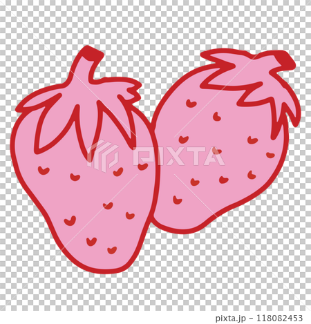 Hand drawn pink strawberry with red outline for fruit, vegan, ingredients, sweet dessert, baking book, healthy, diet, snack, grocery shopping, supermarket, market, cake decoration, patches, sticker 118082453