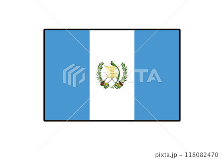 The national flag of Guatemala displays two vertical blue stripes on either side of a white stripe, featuring the national emblem in the center, symbolizing peace and liberty. 118082470