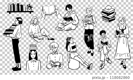 Reading and books black and white simple illustration Reading and books black and white simple illustration 118082860