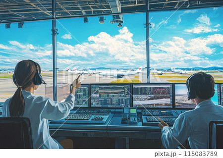 空港の管制室_指示を出す管制官_イラストのイラスト素材 [118083789] - PIXTA