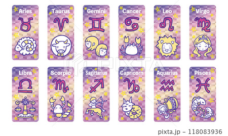 12星座の手描きマークと可愛いイラスト_04 118083936