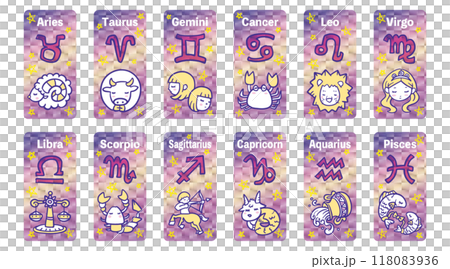 12星座の手描きマークと可愛いイラスト_04 118083936