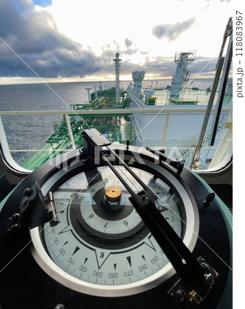 Navigational Compass On Boat at day. Navigational Compass On Boat at day. 118083967