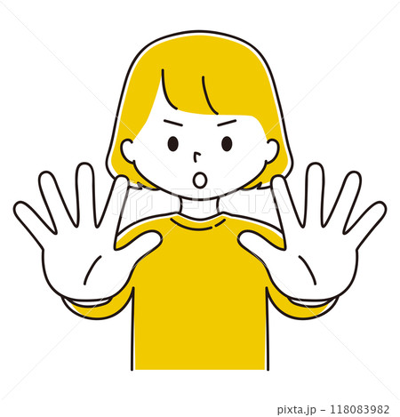 ストップ 身体の前に手を突き出す女性のイラスト ストップ 身体の前に手を突き出す女性のイラスト 118083982
