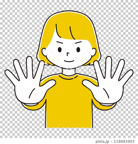 ストップ　身体の前に手を突き出す笑顔の女性のイラスト 118083983