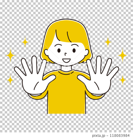 キラキラ　身体の前に手を突き出す女性のイラスト 118083984