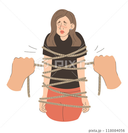 Tied woman, big hand holding the rope 118084056