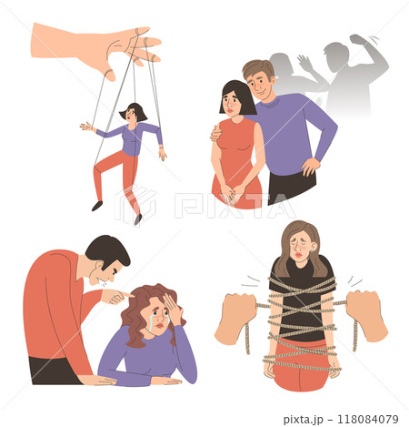 Abuse in couples set vector isolated Abuse in couples set vector isolated 118084079