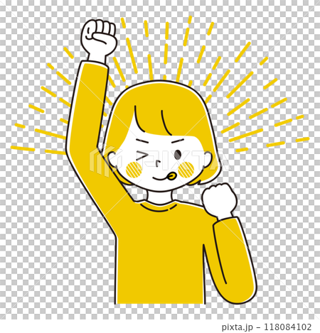 一個淘氣的女人用拳頭泵的插圖 一個淘氣的女人用拳頭泵的插圖 118084102