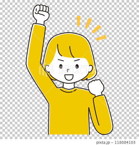 一個微笑的女人握拳的插圖 118084103