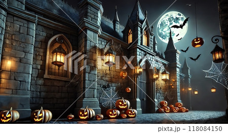 夜のライトアップされたハロウィンの夜 118084150