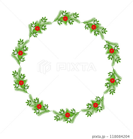 Christmas round floral wreath frame. Winter holiday decoration 118084204