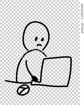 一個人在計算機上工作的鬆散插圖 一個人在計算機上工作的鬆散插圖 118084300