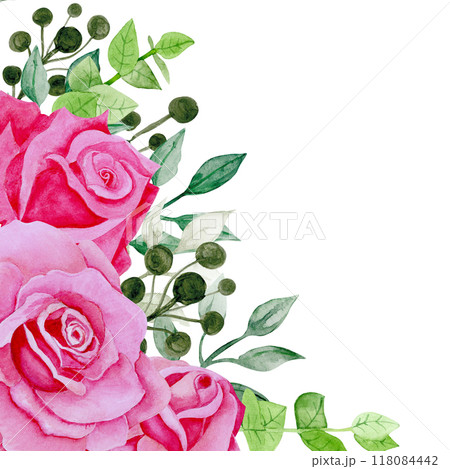 Isolated object-124. Bouquet of pink roses 8, watercolour illustration. Isolated object-124. Bouquet of pink roses 8, watercolour illustration. 118084442