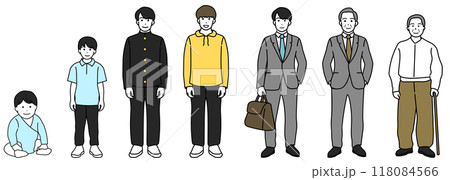 男性の人生の段階を描いたカラフルなイラストシリーズ 118084566