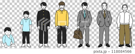 男性の人生の段階を描いたカラフルなイラストシリーズ 118084566