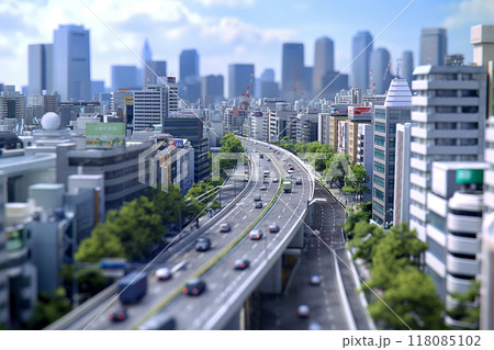 高層ビルのある道路 118085102