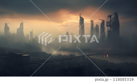 Air Polluted Smoggy Dystopia City AI Artwork 118085319