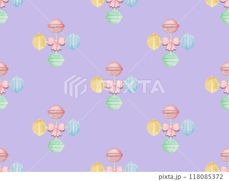 Seamless patterns lollipops hand drawn on pastel background. 118085372
