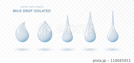 Milk , white water droplet or cream drip isolated. Realistic drop shampoo, gel or lotion skincare collections. 118085851
