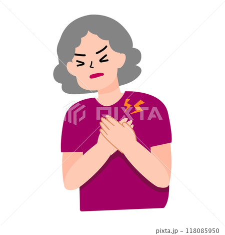 Elder or old woman holding heart from pain. hurt heart attack. medical concept for illustration 118085950