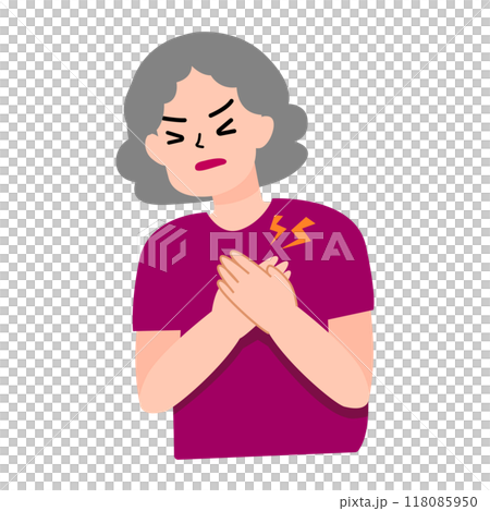 Elder or old woman holding heart from pain. hurt heart attack. medical concept for illustration 118085950