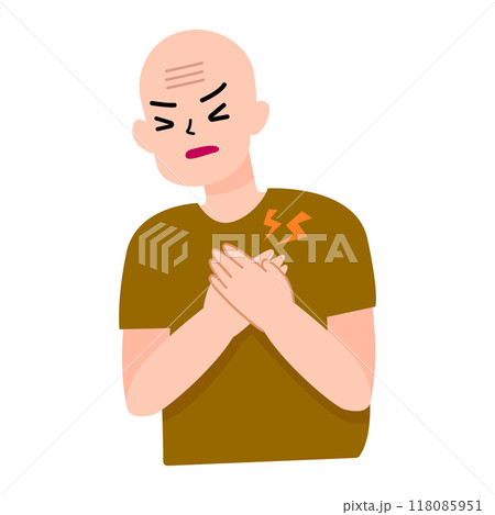 Elder or old man holding heart from pain. hurt heart attack. medical concept for illustration 118085951