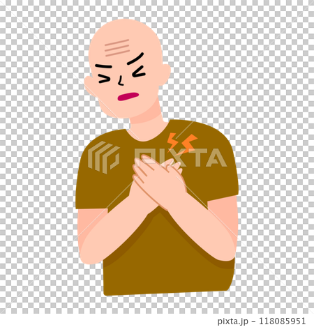 Elder or old man holding heart from pain. hurt heart attack. medical concept for illustration 118085951