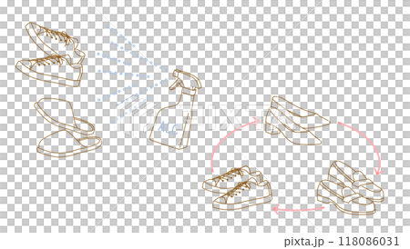 腳氣預防插畫套組：用酒精消毒鞋子和拖鞋，每天輪流穿多雙鞋 118086031