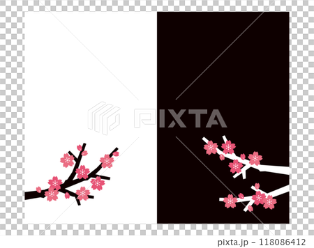 シンプルな桜の花と枝のイラスト素材＿白黒の背景＿シルエット 118086412